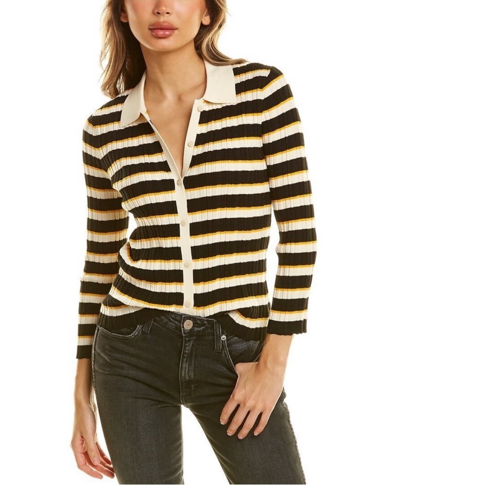 Theory button down ribbed stripe shirt cardigan, size medium‎